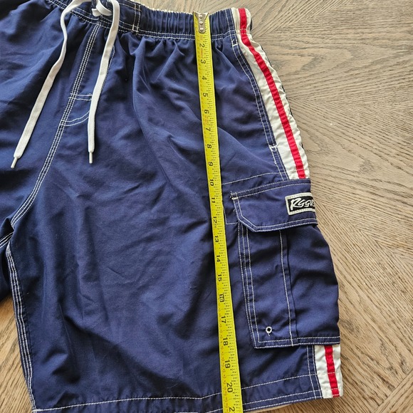 RS Surf Cargo Board Shorts Mens Large Blue 90s Style Swim Trunks Striped Side - Picture 7 of 12